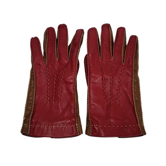 Loro Piana Cashmere Silk Leather Gloves S Red Brown - Picture 1 of 11
